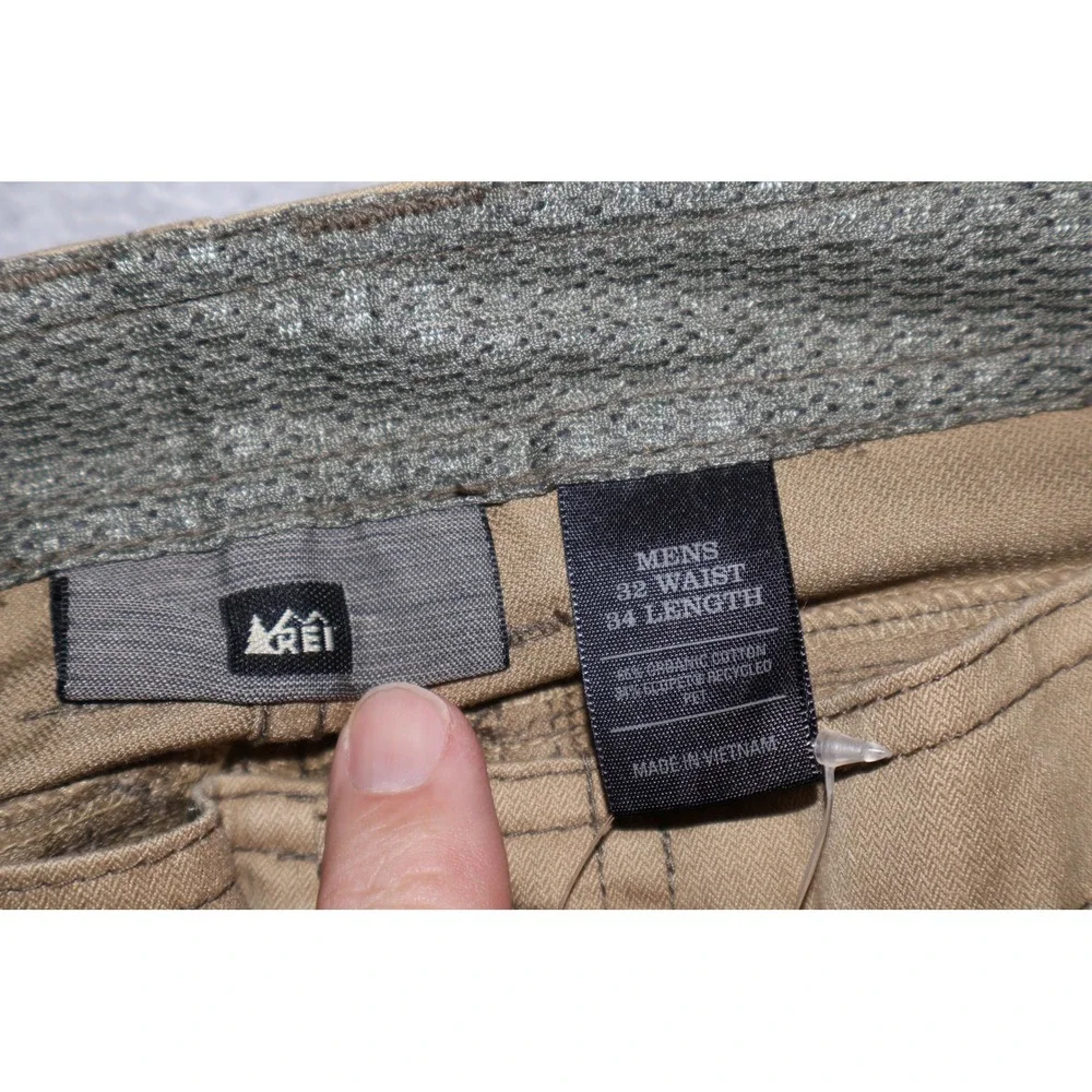 REI Cargo Pants Mens 32x34 Khaki Brown Organic Cotton EcoSensitive Hiking NEW